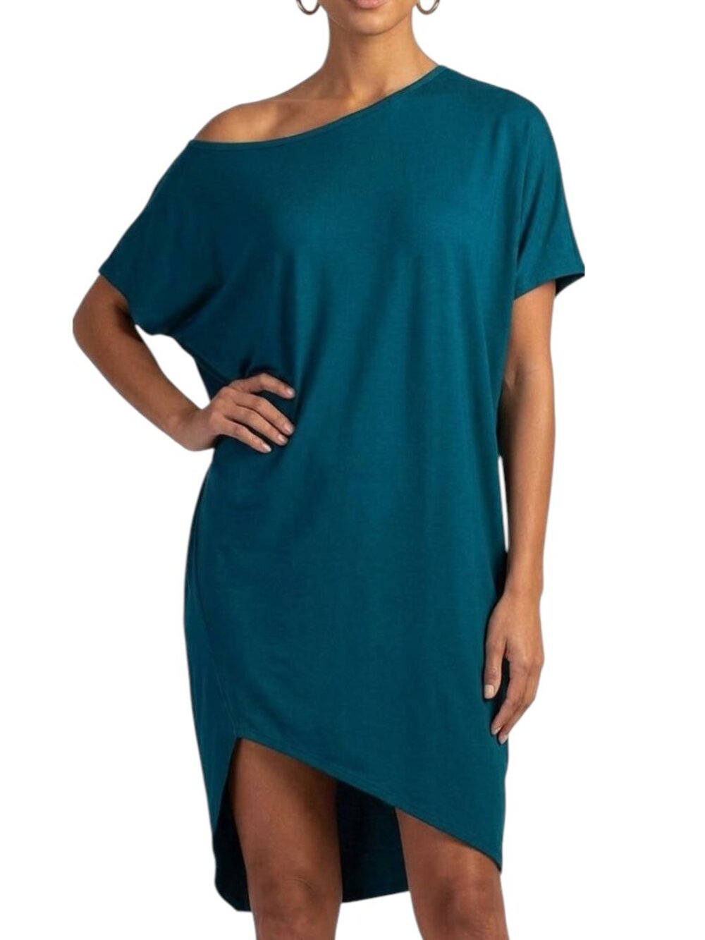 Trina Turk Radiant Pool Teal One Shoulder Asymmetric Shift Dress, S, NWT